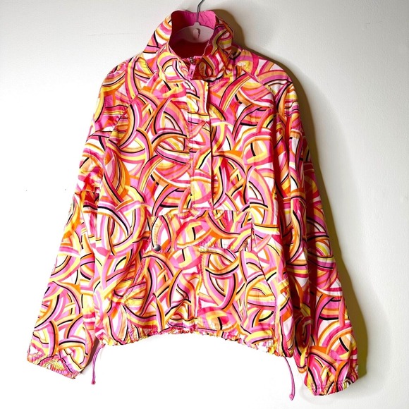 Coldwater Creek Jackets & Blazers - ColdwaterCreek Jacket Women LP Pink Orange Swirl Print Windbreaker Anorak NWOT